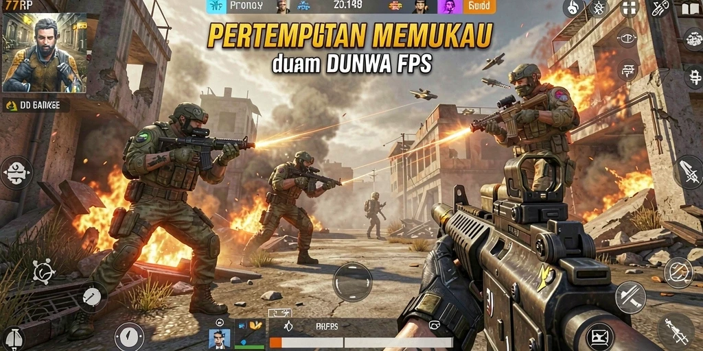 Screenshot aksi intens dalam game FPS 77RP.