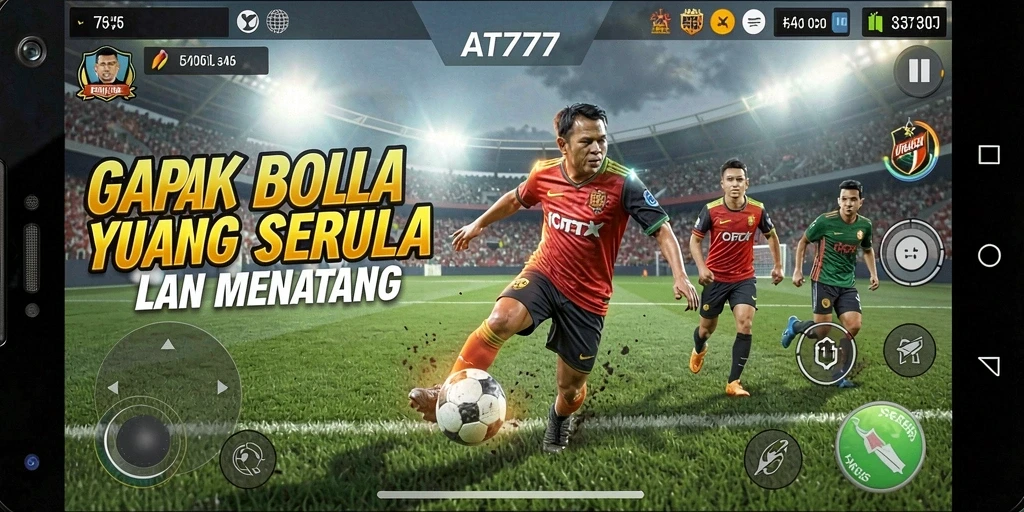 Tampilan utama AT777 menampilkan aksi gameplay sepak bola yang mendebarkan.