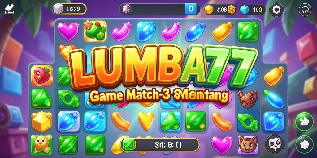 Screenshot gameplay LUMBA77 yang menampilkan berbagai objek berwarna-warni.