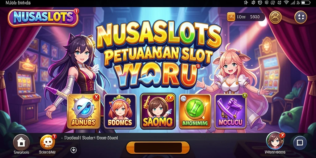 Tampilan gameplay NUSASLOTS dengan karakter anime yang berwarna-warni.