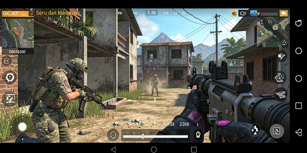 Screenshot gameplay OKJKT yang menunjukkan aksi tempur seru.