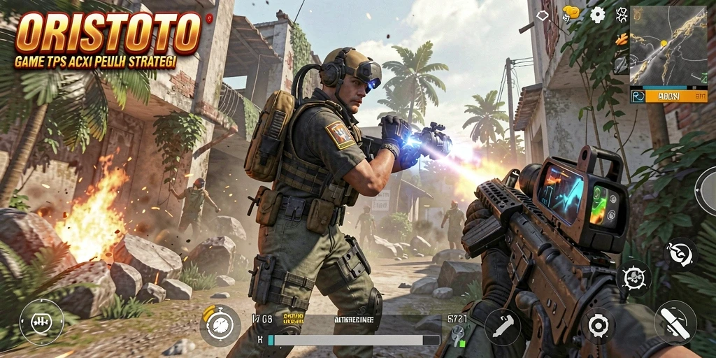 Tampilan gameplay ORISTOTO yang memukau saat pertempuran TPS.