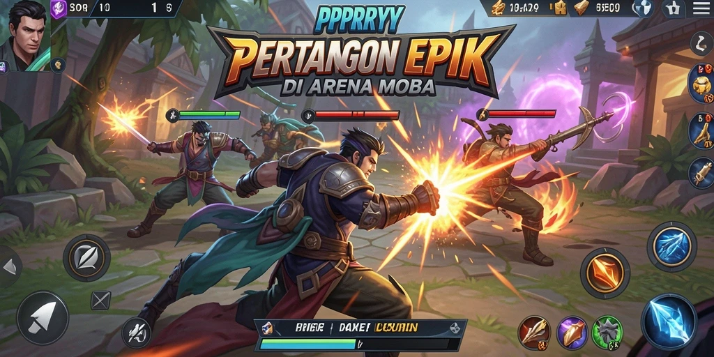 Tampilan gameplay seru di arena MOBA yang menegangkan.