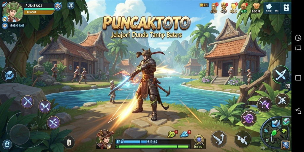 Screenshot gameplay PUNCAKTOTO memperlihatkan dunia yang luas dan menakjubkan.