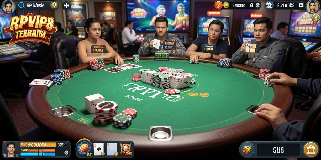 Screenshot utama RPVIP8 menampilkan gameplay poker yang mendebarkan dan interaksi sosial antarpemain.