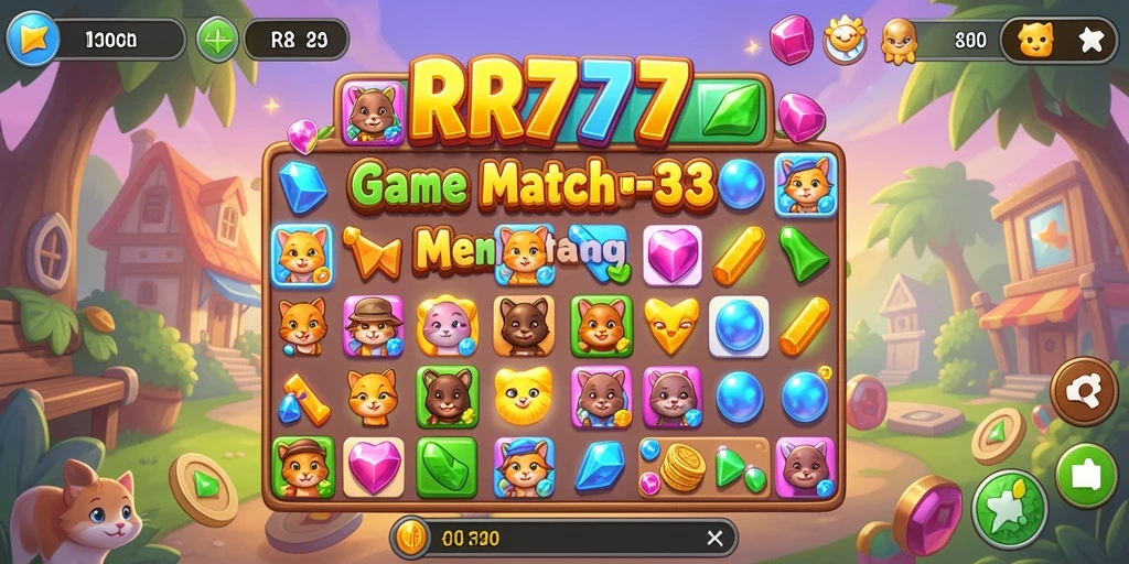 Gameplay seru RR777 dengan tantangan Match-3 yang menarik.