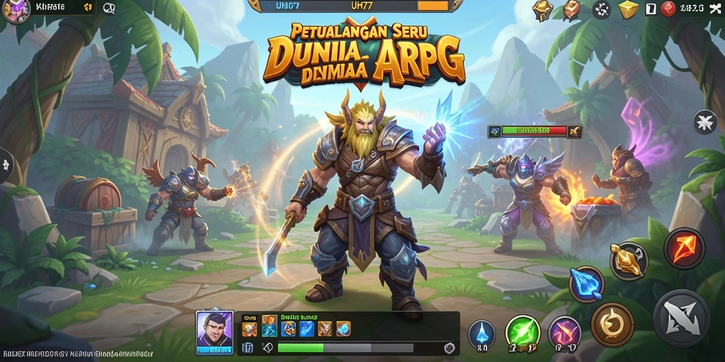 Tangkapan layar UH77 menampilkan pertarungan epik di dunia ARPG yang fantastis.