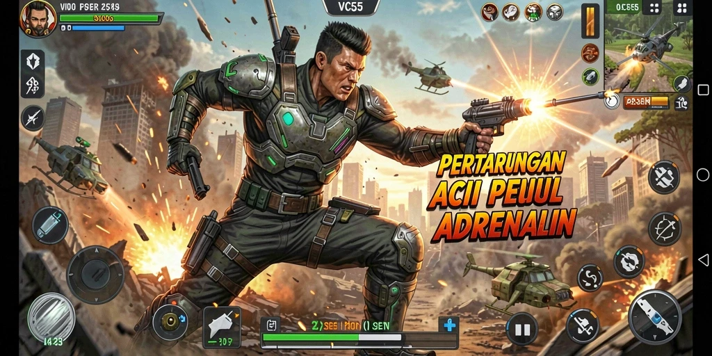 Screenshot VC55 menampilkan aksi seru dalam pertempuran penuh adrenalin.